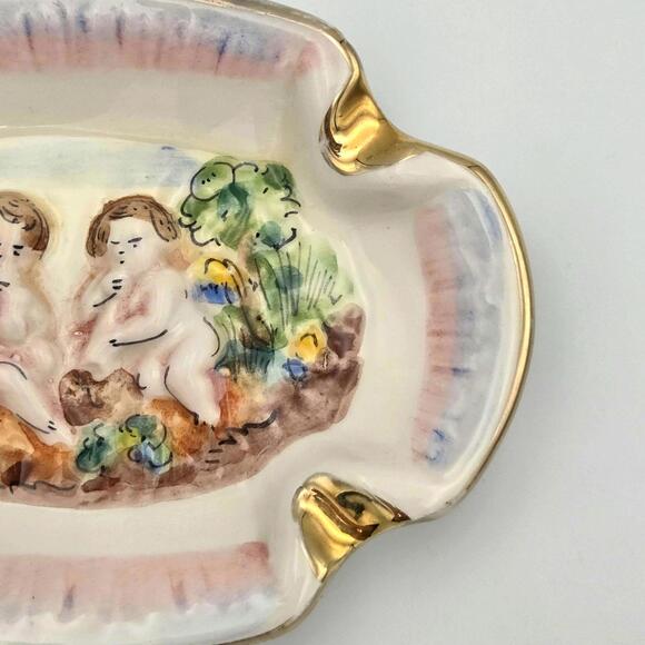 R Capodimonte Italy Cherubs Ashtray | Vintage Italian Porcelain Trinket Dish - Picture 3 of 9